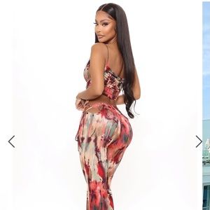 Fashion Nova Looking Fine Flare Pant Set Multi-Red